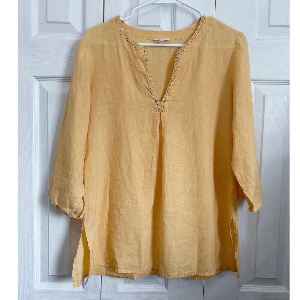 Eileen Fisher Butter Yellow 100% Irish Linen Lagenlook Tunic Top Size Small